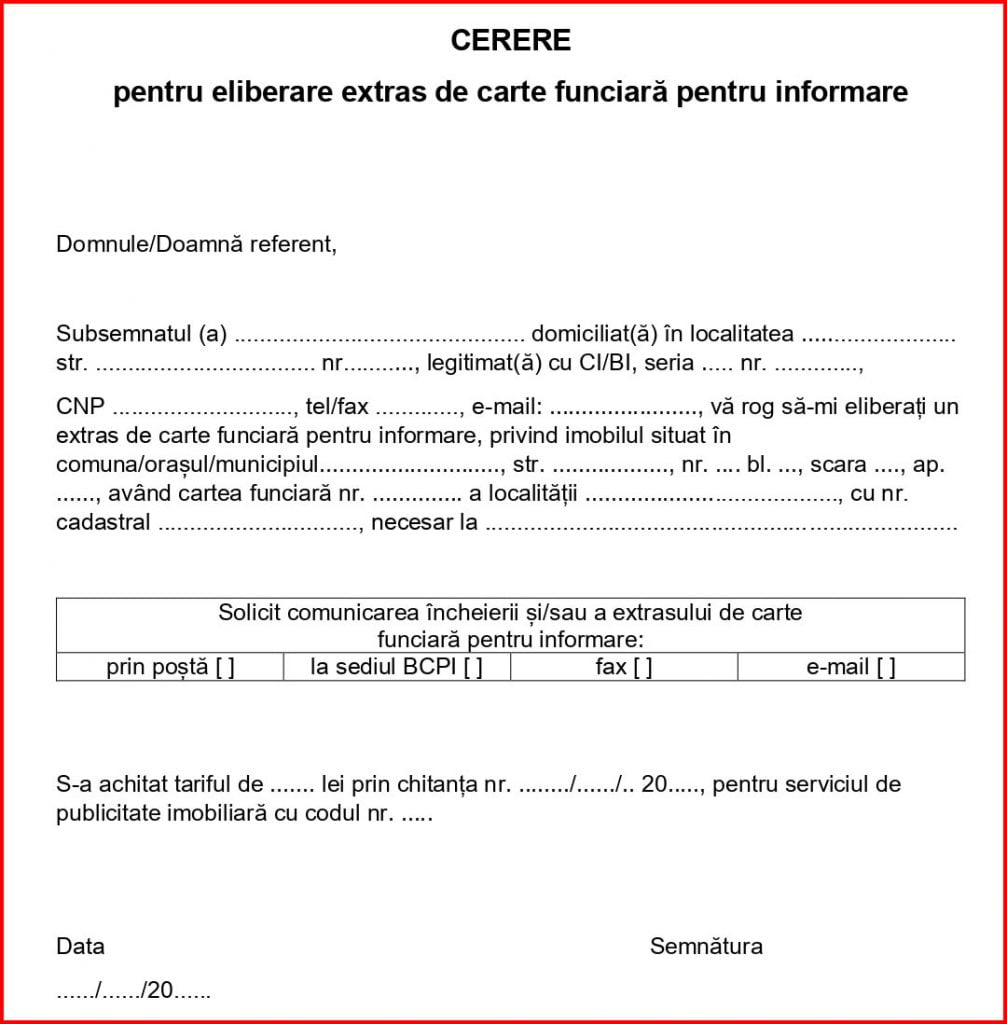 Controversy floating Archaic Cerere eliberare Extras Carte Funciara CF – Model Word PDF sau Excel