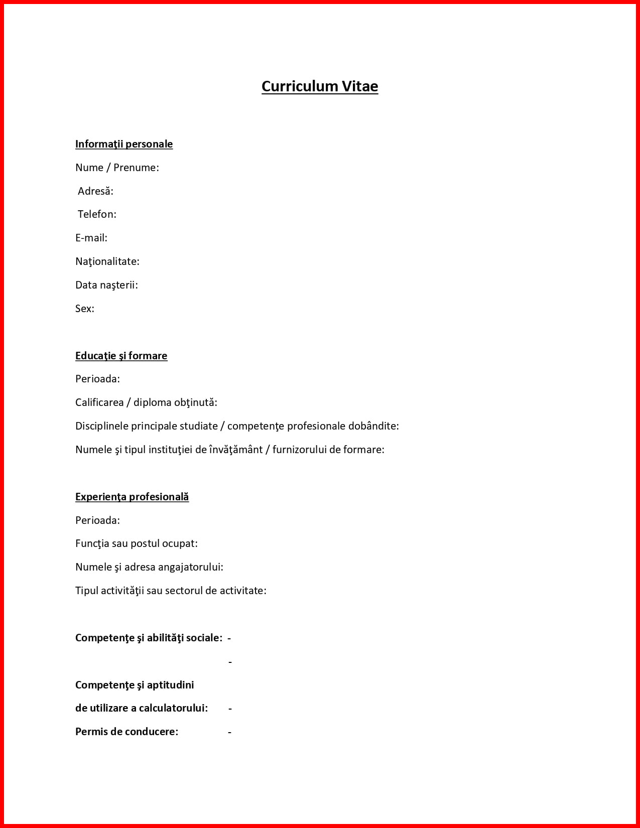 Diverse Imitaţie în mijlocul pustiului  Curriculum Vitae – CV – Model Word PDF sau Excel