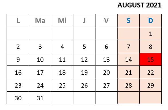 calendar zile libere august 2021