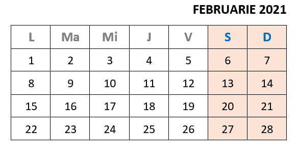 calendar zile libere februarie 2021