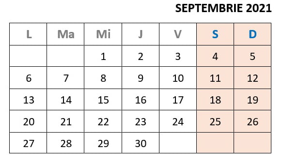 calendar zile libere septembrie 2021